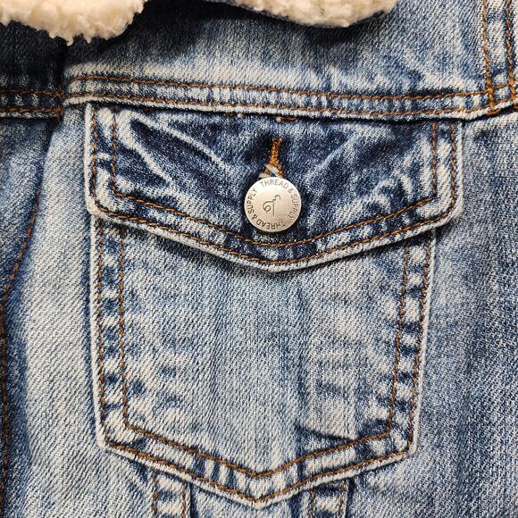 Thread & Supply Jacket Womens M Denim Flannel Lined Sherpa Collar Trucker Casual - Picture 3 of 12